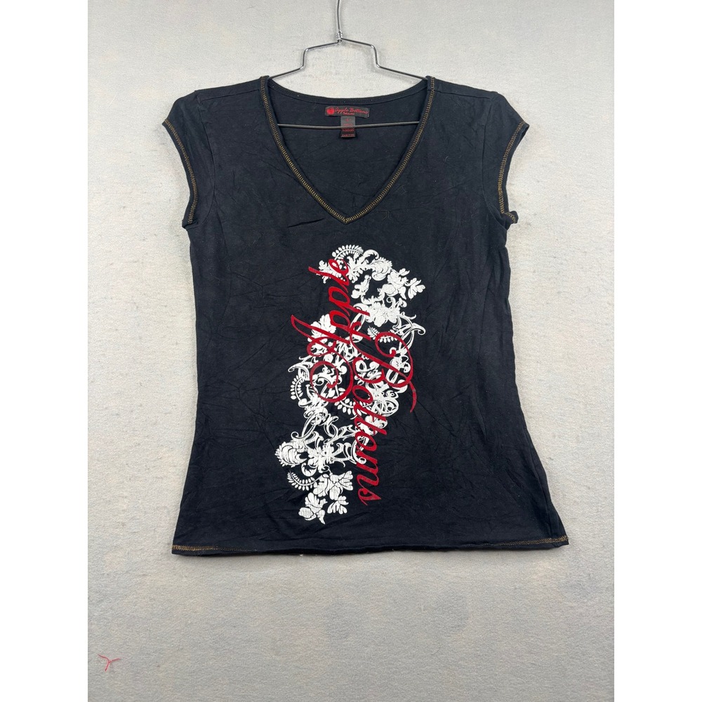 Apple Bottoms Intimates Black V-Neck Cap Sleeve Graphic T-Shirt Large